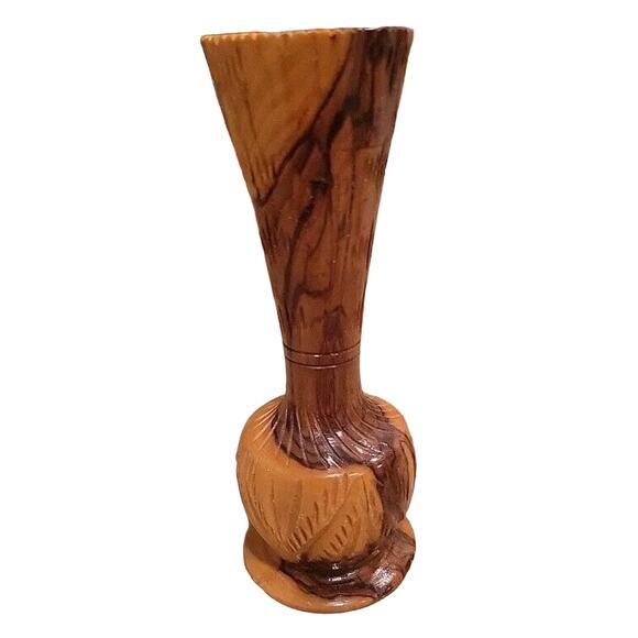 Gorgeous 6” Vintage Carved Hand Made Turned Burl Wood Bud Vase - Picture 12 of 12